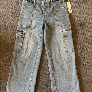Hudson cropped, wide leg, high rise cargo jeans